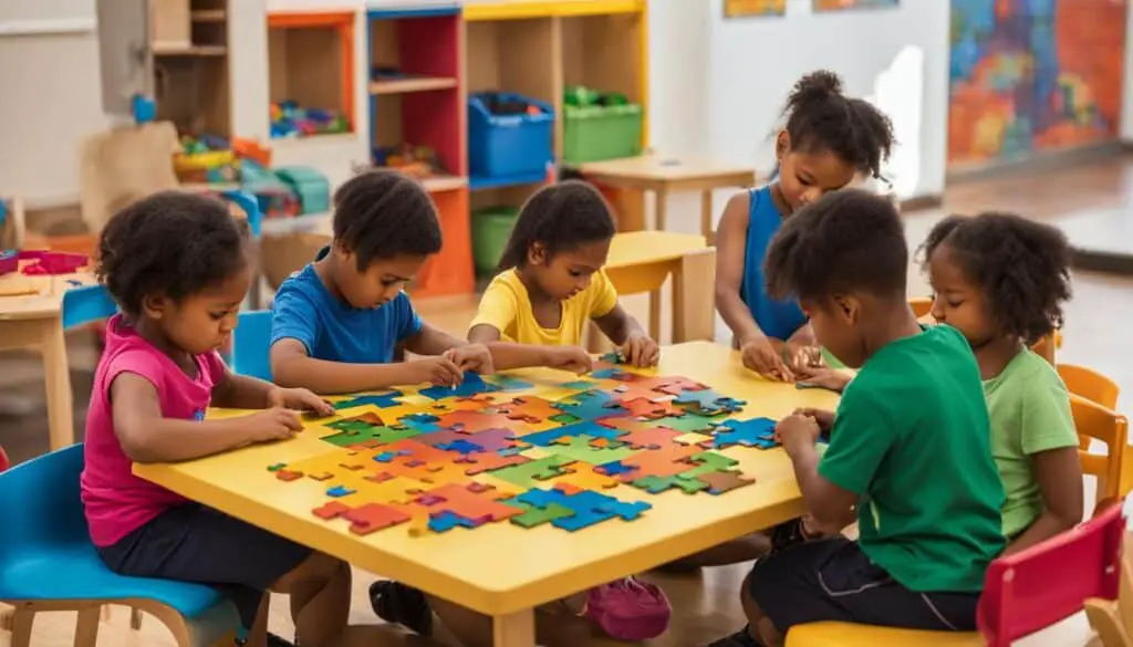children working on a puzzle